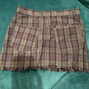 Brandy checkered frayed skirt